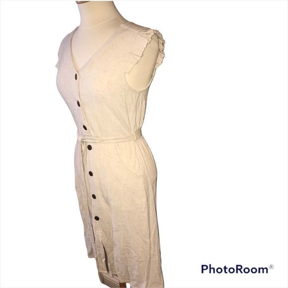 🆕 MONTEAU Flutter Cap Sleeve Linen Blend Button Front Dress size M Medium - Picture 3 of 5
